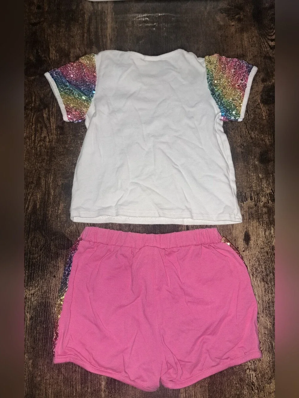 Ruffle Girl Outfit Girl's Rainbow Sequin Shorts Set- 'Ready to Rule the School'